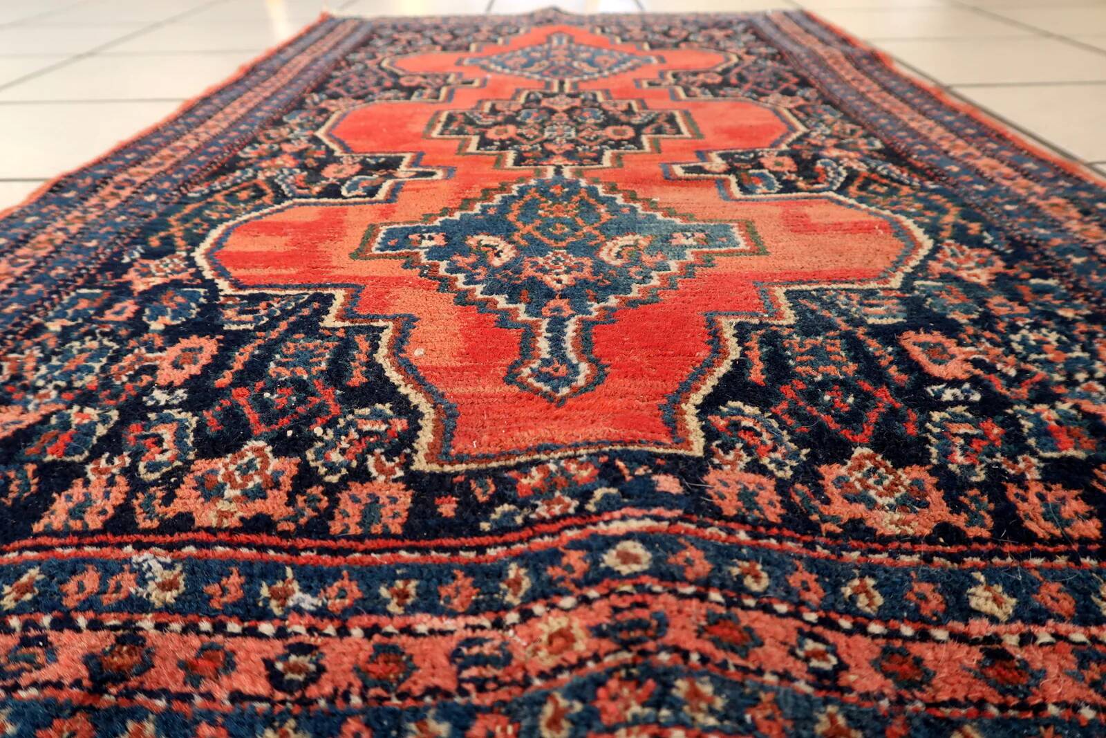 Tapis persan Senneh antique des années 1920 57 cm x 96 cm - 1C1248