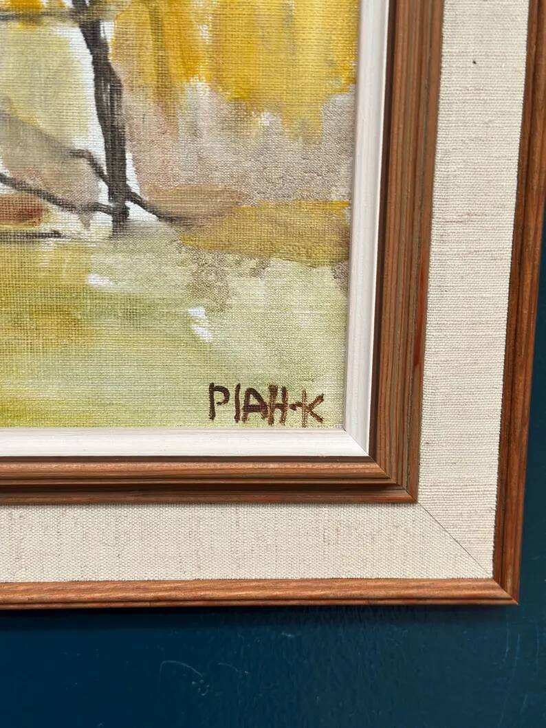 Original Swedish Oil on Canvas – "Houses and Trees in Autumn" by Pia H. Campbell