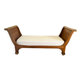 Empire style daybed (19th century) + new mattress (sleeping area 180x73cm), walnut chaise longue