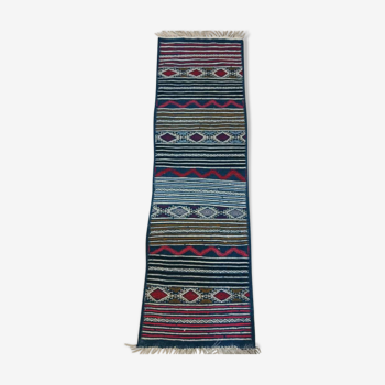 Tapis kilim couloir bleu en pure laine 60x196cm