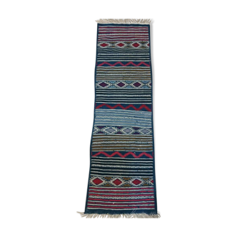 Tapis kilim couloir bleu en pure laine 60x196cm