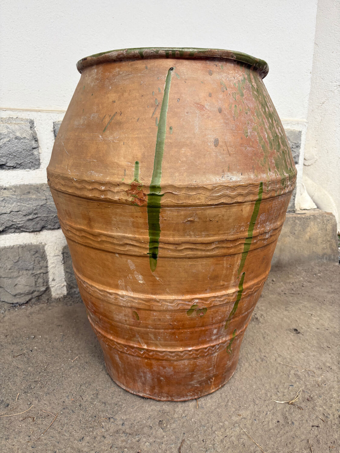 Large green glazed terracotta jar, Spain, 19th century.