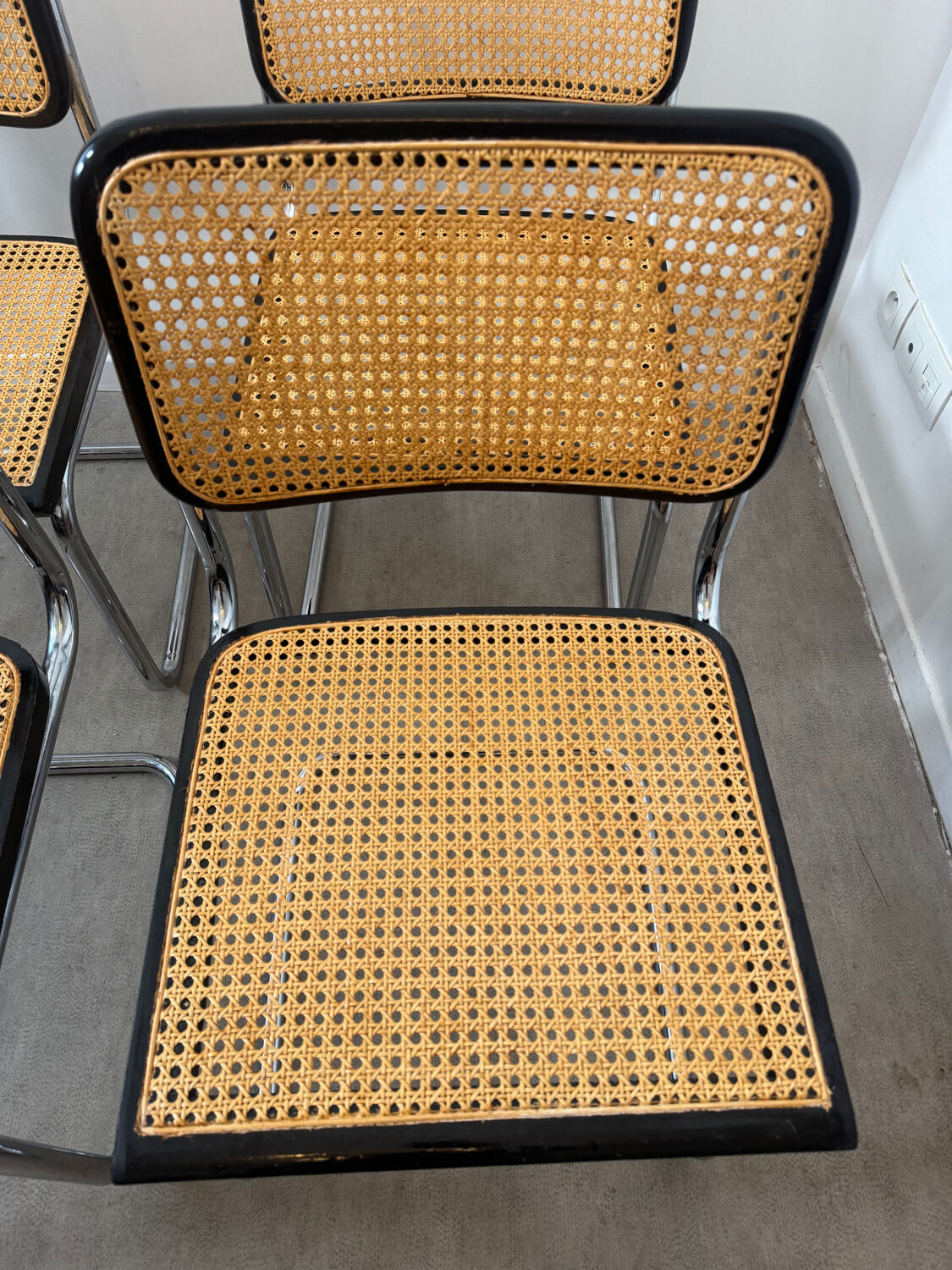Set of 4 Marcel Breuer Cesca chairs made in Italy.