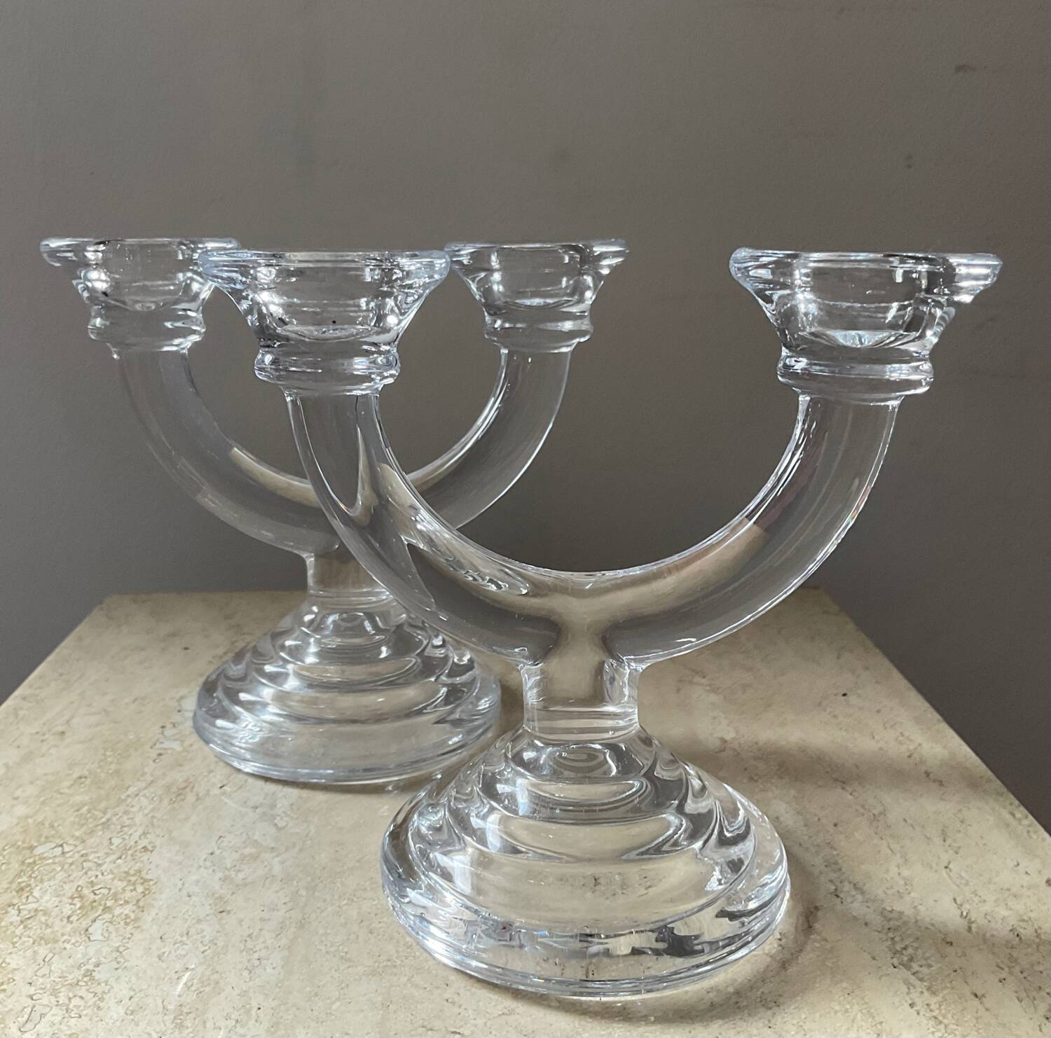 Pair of vintage molded glass candlesticks
