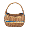 Old wicker basket with handle and blue scoubidou