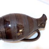 Antique Brutalist brown stoneware pitcher pot from Berry vintage carafe