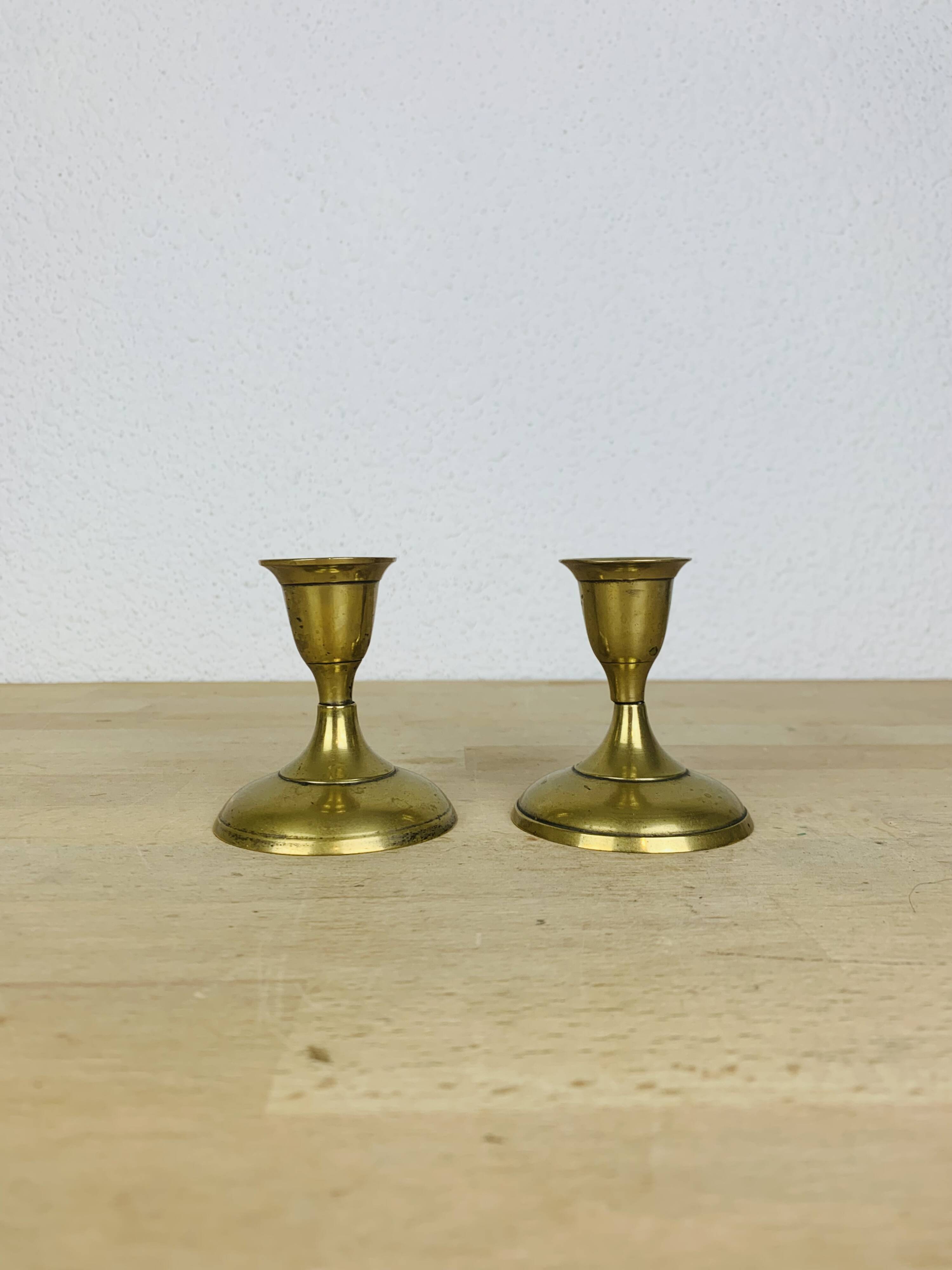 Pair of vintage gilded brass candlesticks