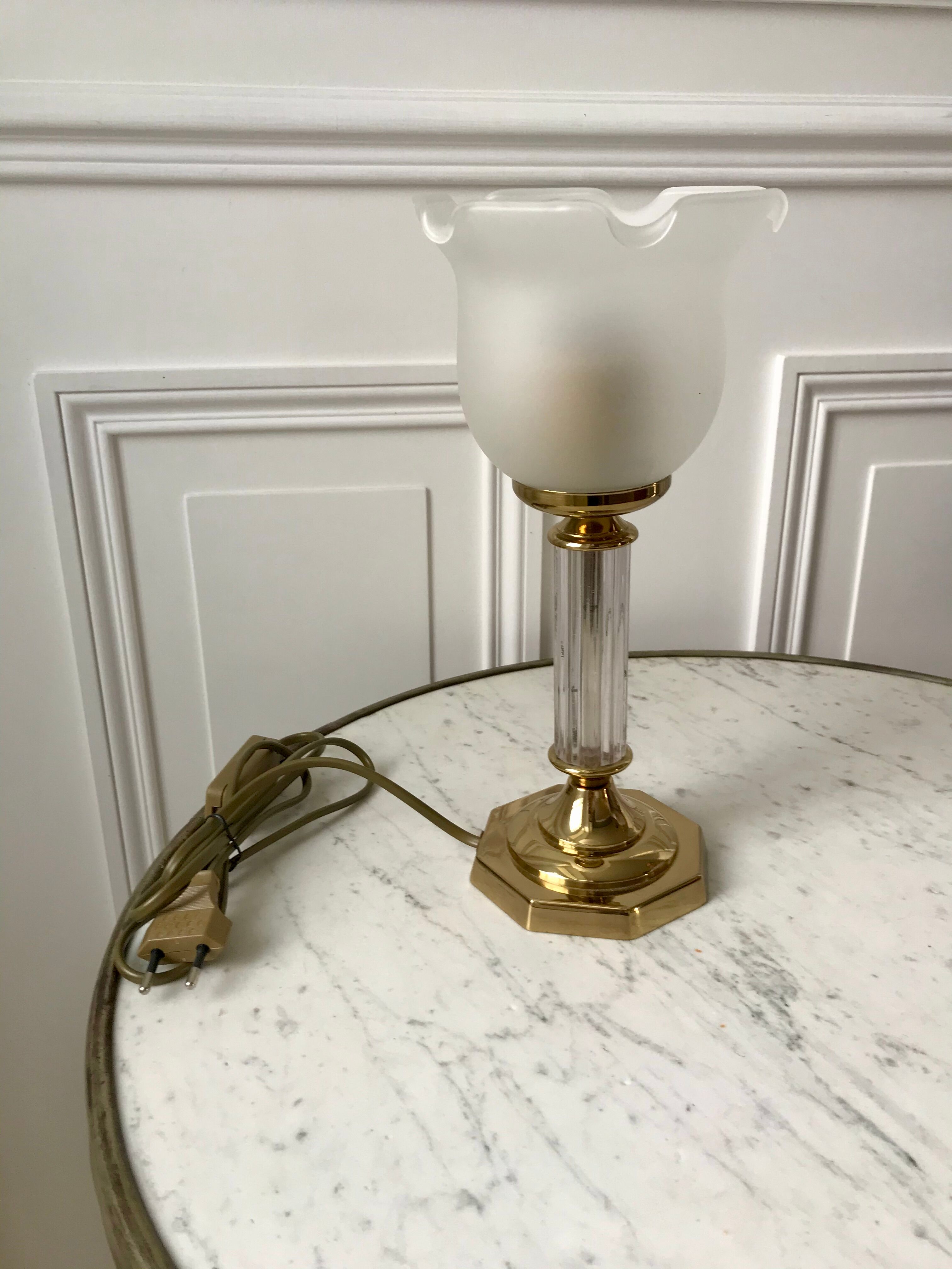 Tulip lamp in brass and glass 50s