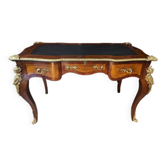 Flat desk double sided marquetry style Louis XV