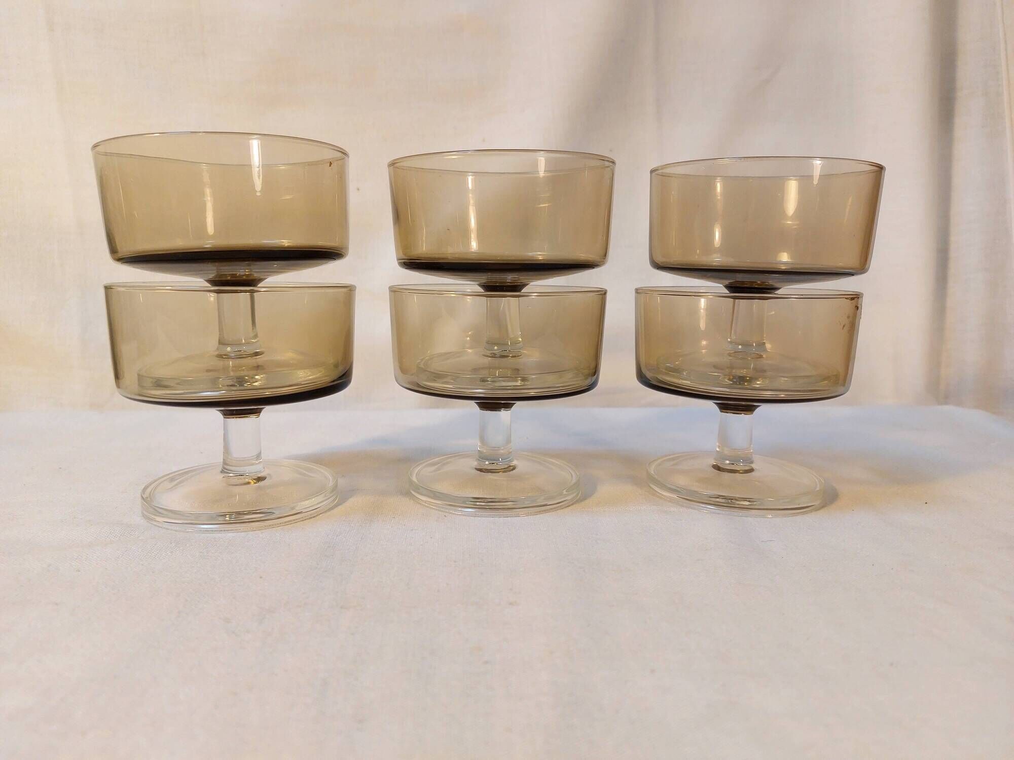 Set of 6 vintage Luminarc champagne glasses, Sweden model, smoked glass