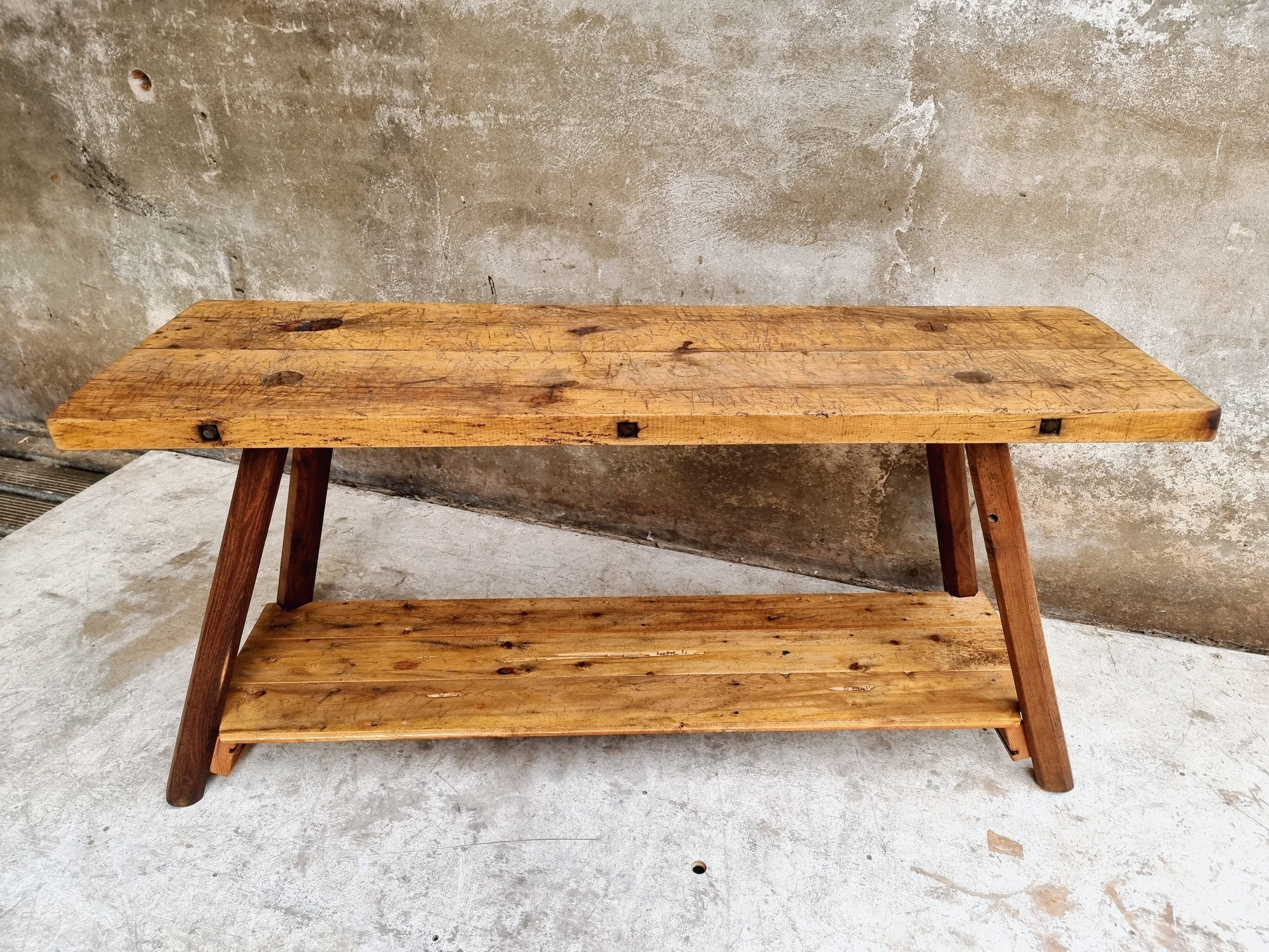 Old workbench side table or bathroom furniture