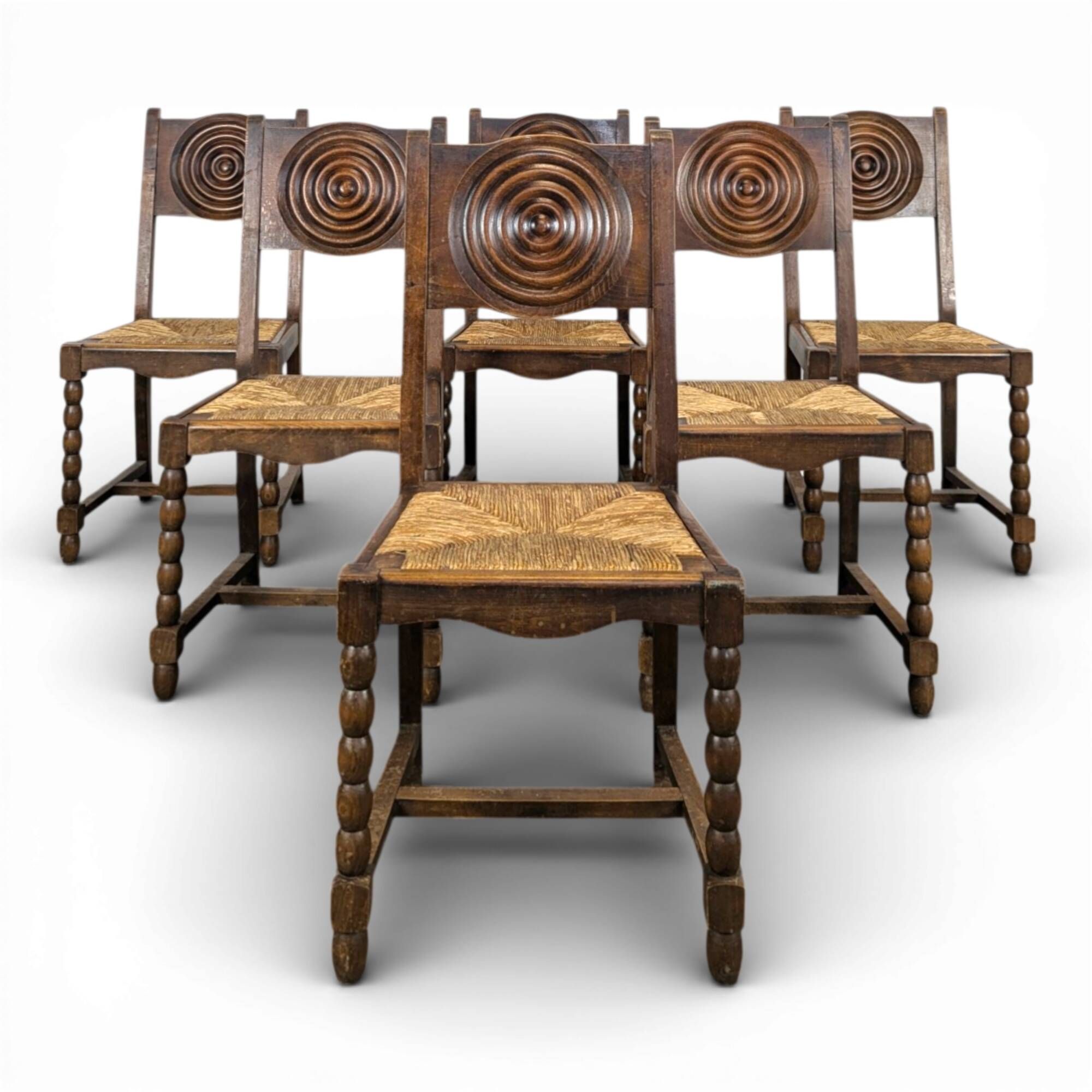 Set of 6 brutalist chairs in the style of Dudouyt.