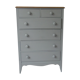 Commode vintage vert de gris,5 tiroirs , plateau bois.