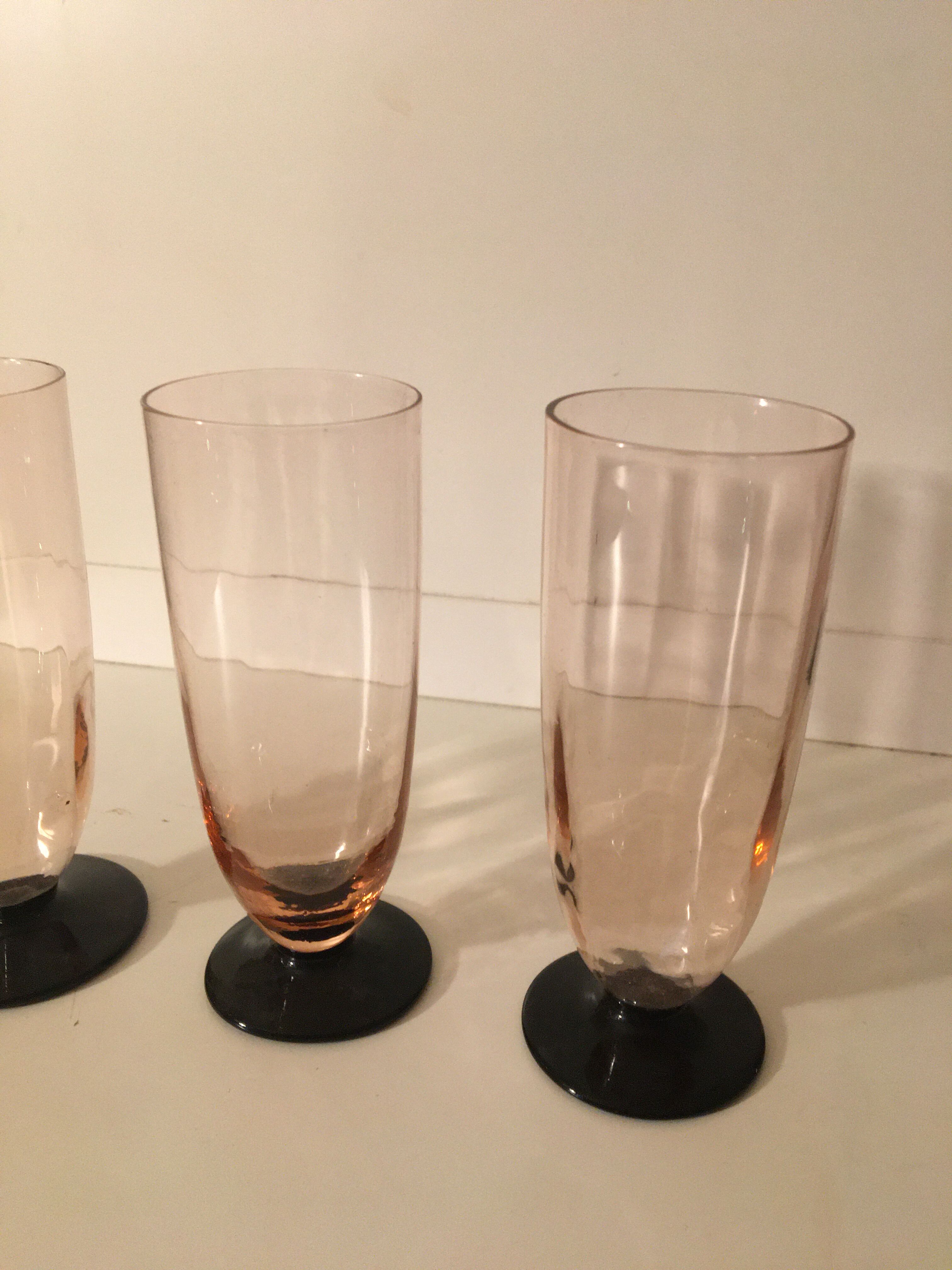 Set of 3 art deco crystal champagne flutes