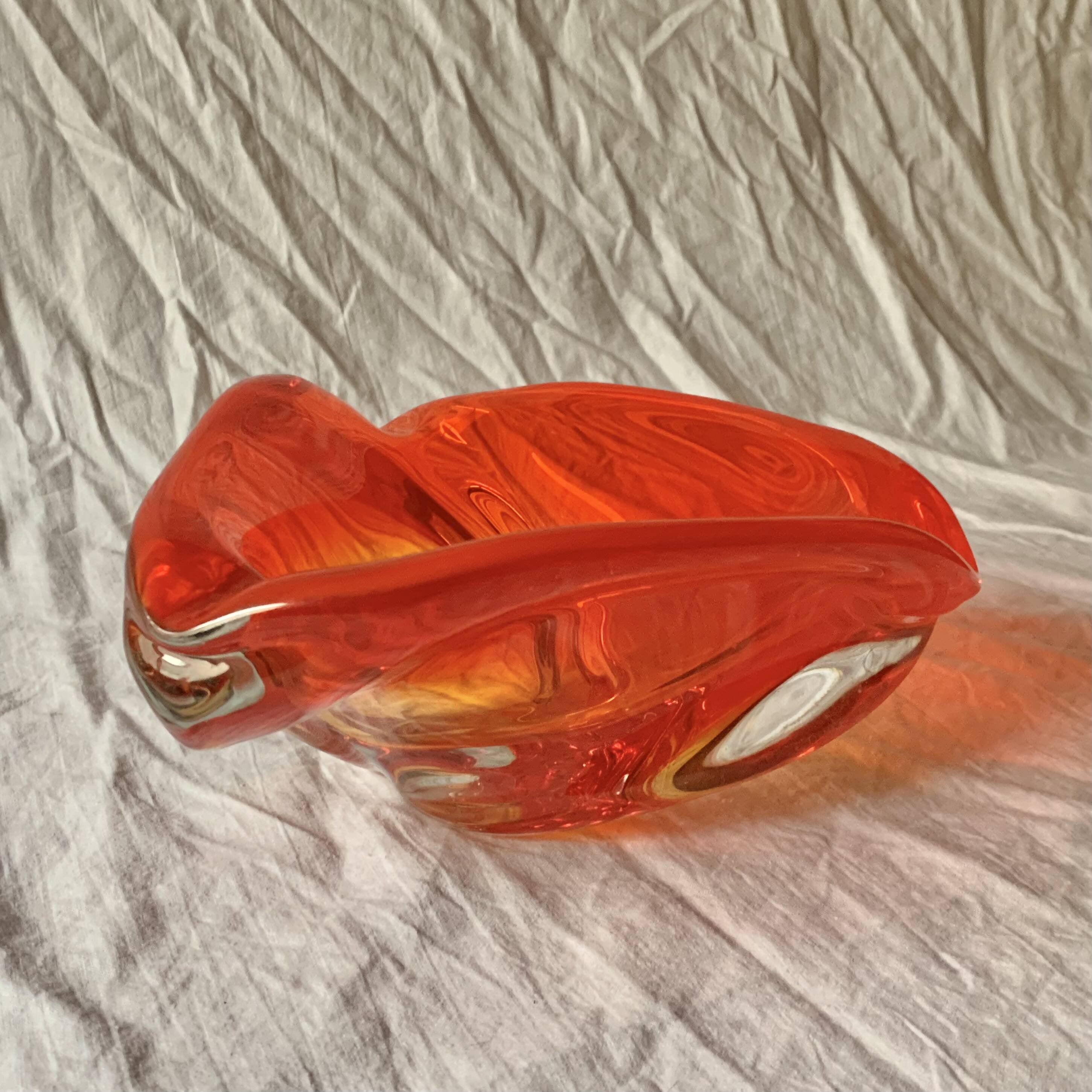 Large vintage orange blown glass ashtray