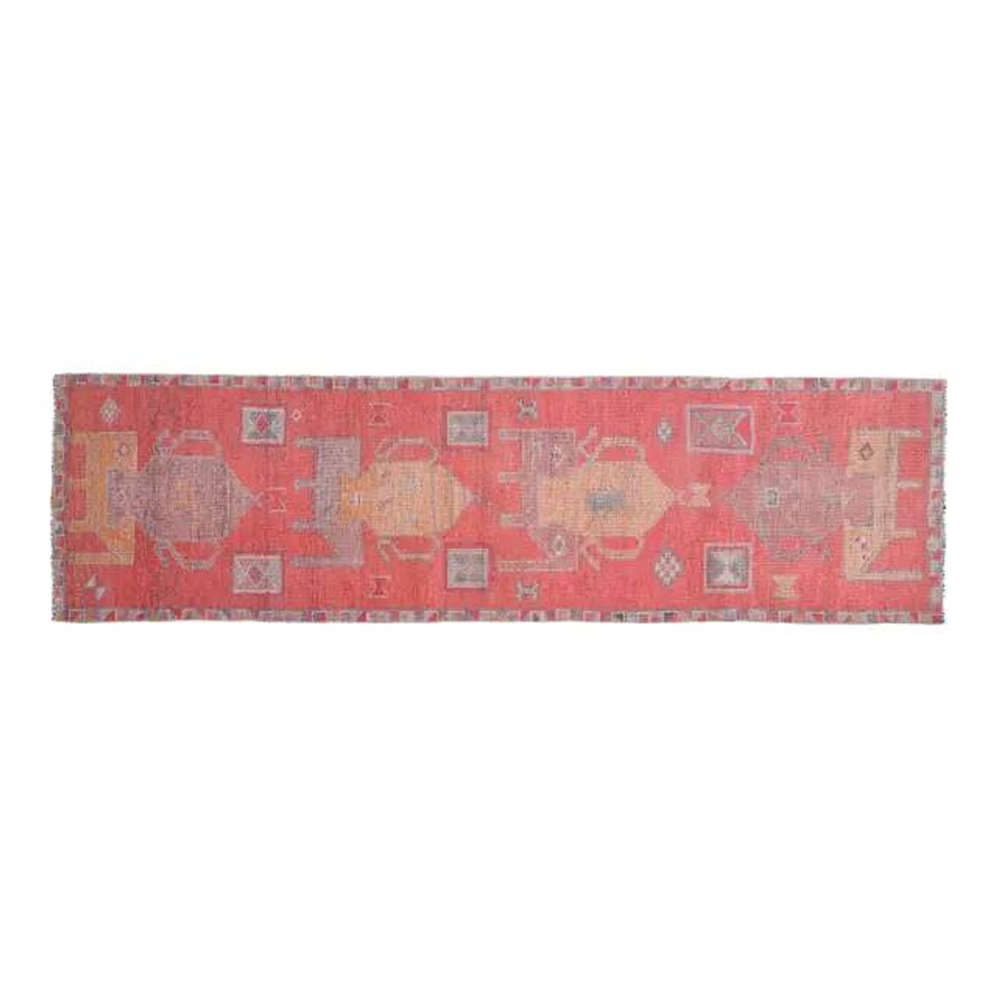 1970s Turkish Oushak Handmade Wool Cotton Red Area Rug 90x343