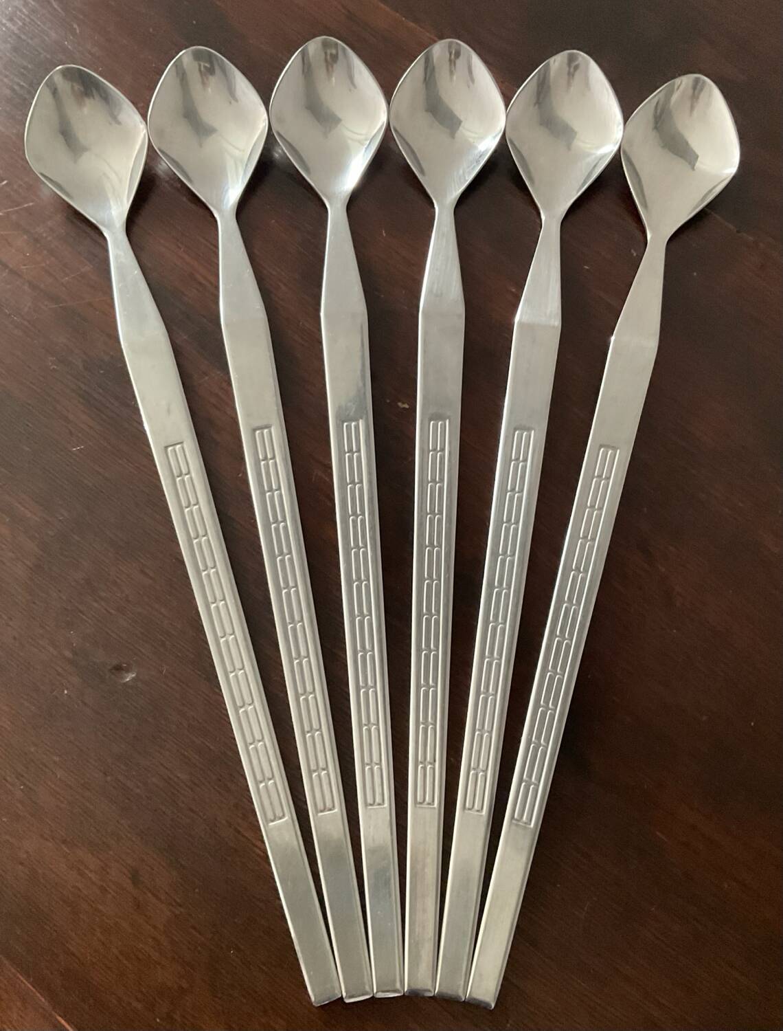 Set of 6 Art Deco stainless steel ice cream spoons
