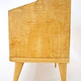 1960s italian sideboard/chest of drawers in high gloss finish with glass top and shelf