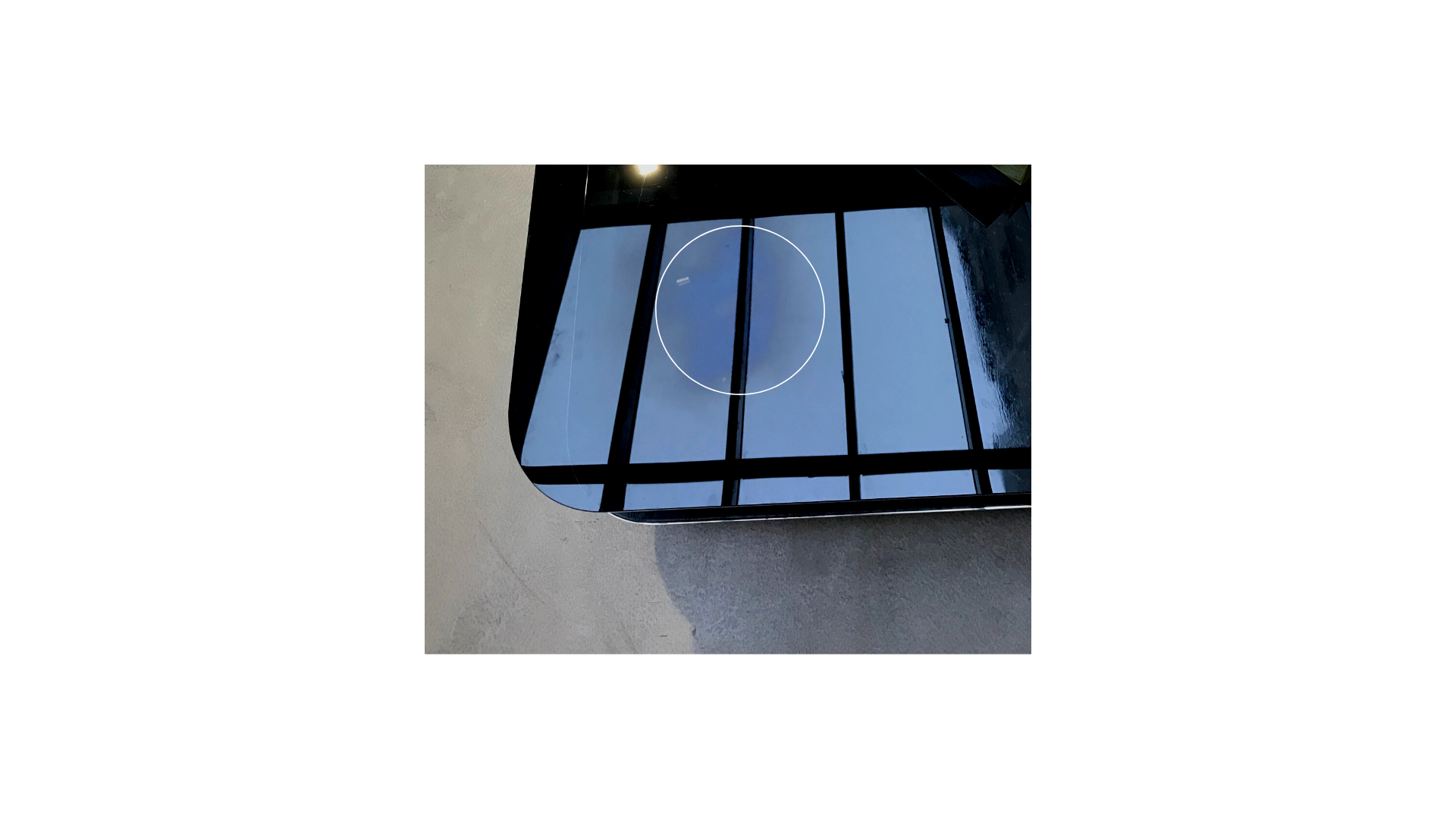 Coffee table lounge, stainless steel strapping - black smoked glass top