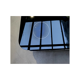 Coffee table lounge, stainless steel strapping - black smoked glass top
