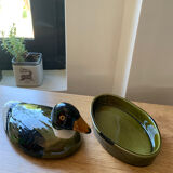 Terrine in the shape of duck, ramekin, butter dish