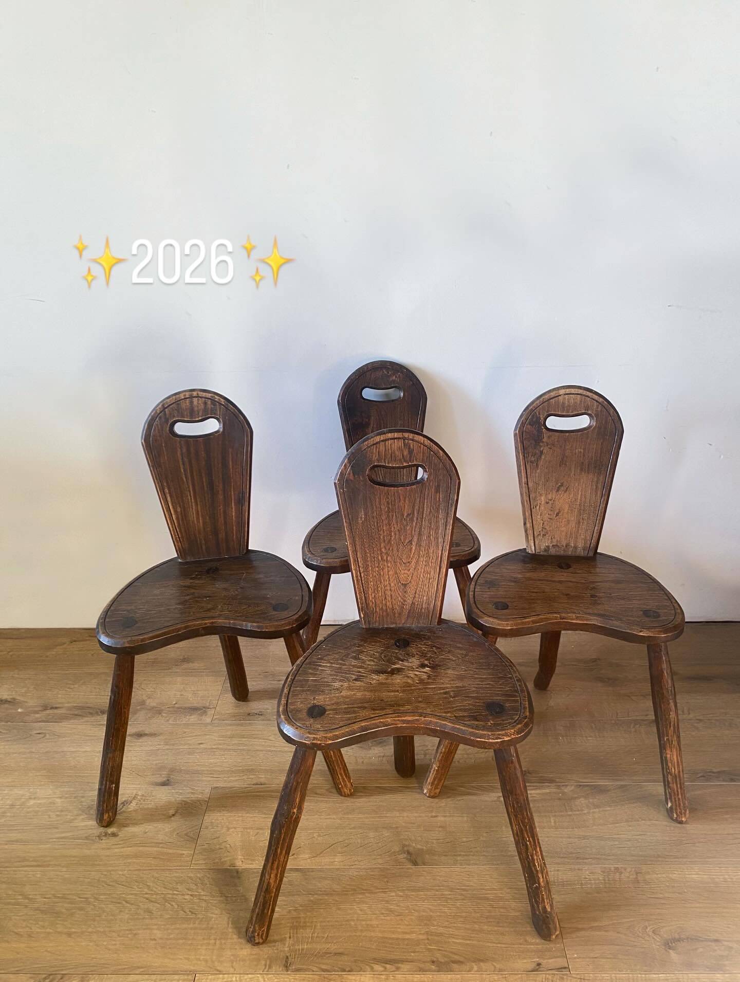 4 brutalist farm tripod chairs