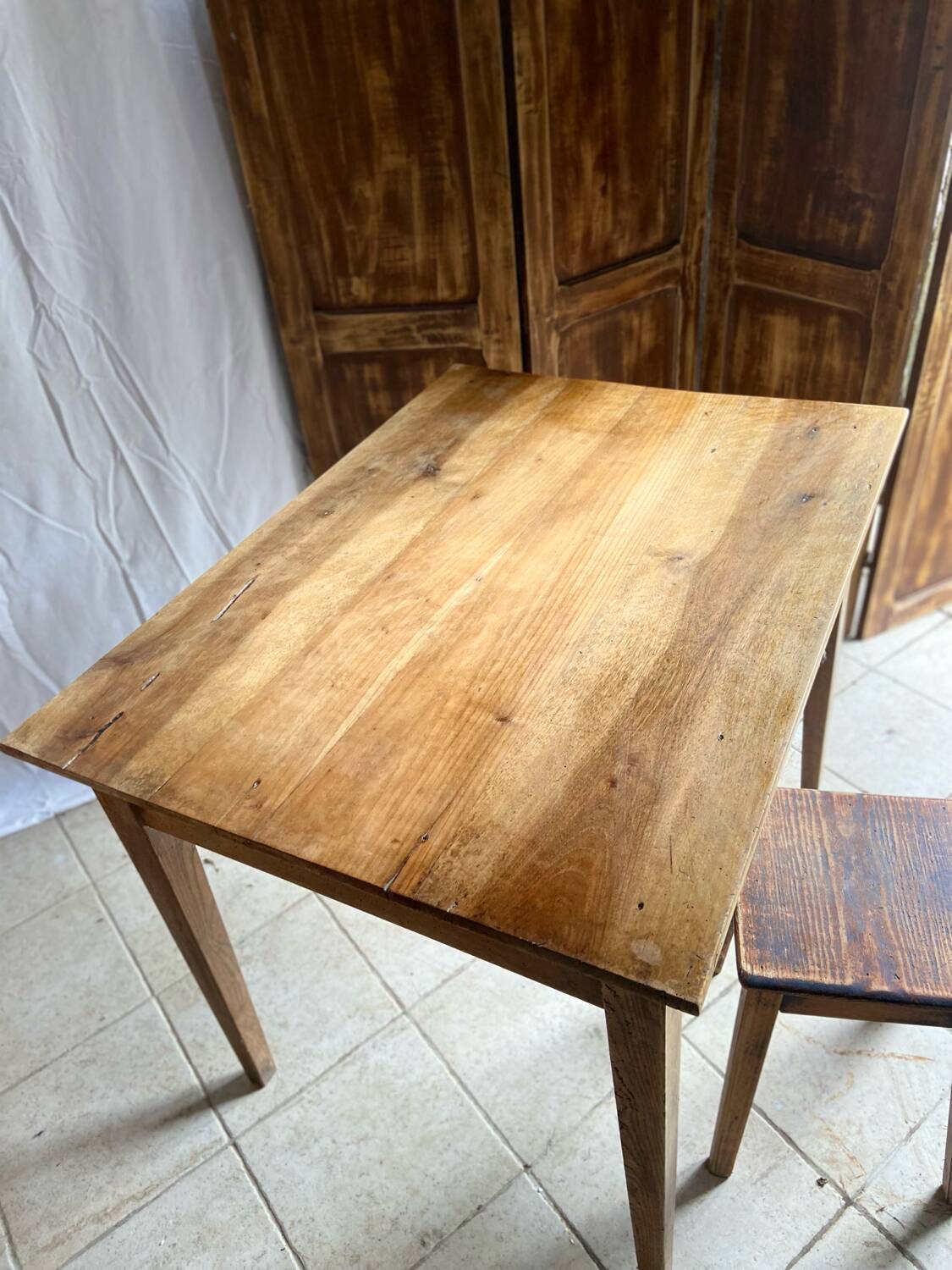 Antique walnut farmhouse table for four people