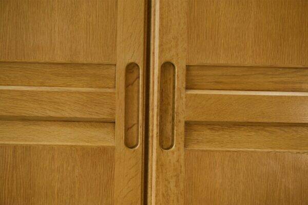 Solid oak wardrobe by Guillerme et Chambron and ceramic by Danikowski 1950s