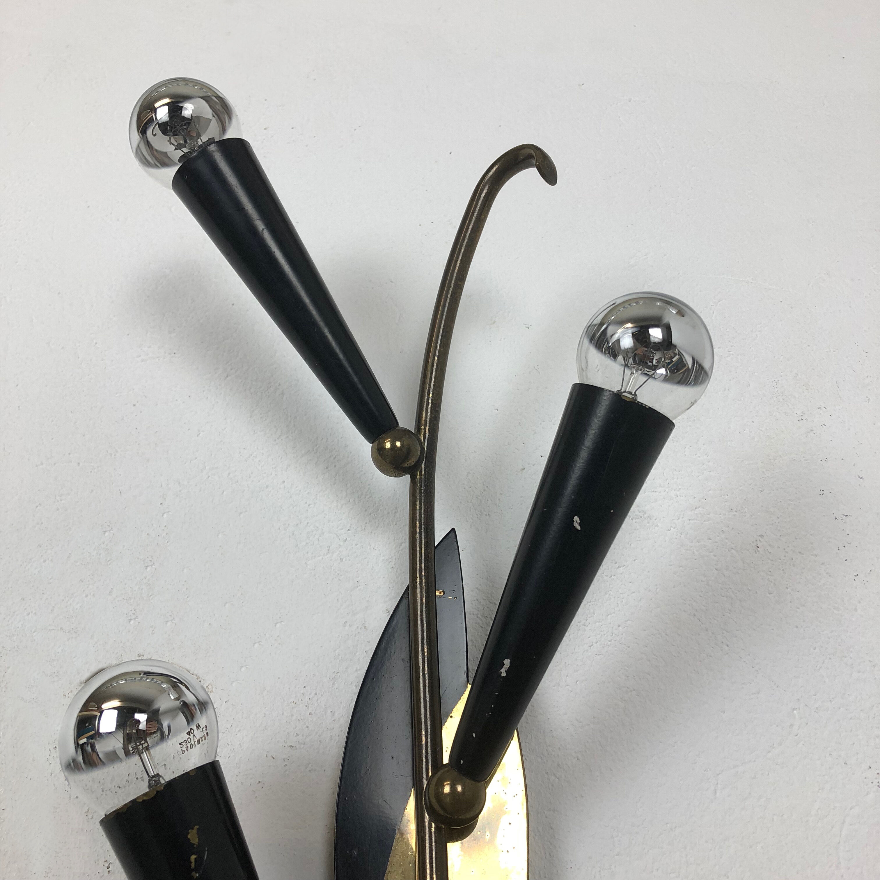 Extra Large Modernist Brass Floral Theatre Wall Light Sconces, France, 1950