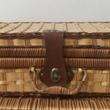 Wicker and blue gingham briefcase