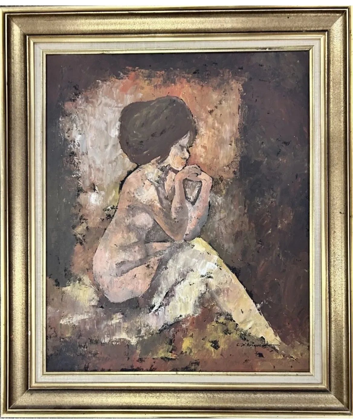 oil painting on canvas 60s/70s – Thoughtful female nude by C. D’Avignon