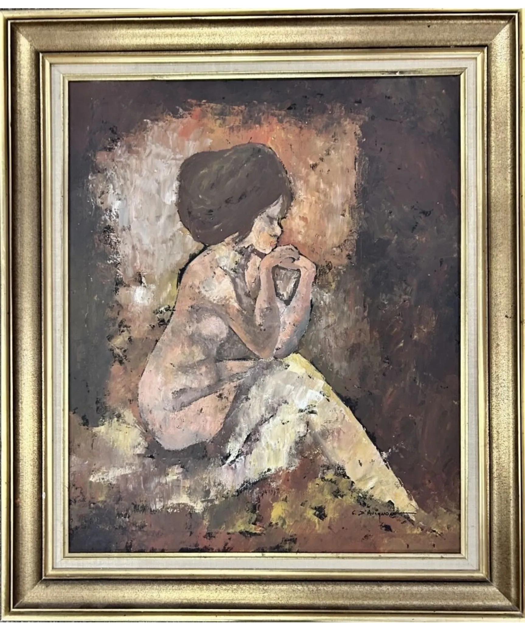 oil painting on canvas 60s/70s – Thoughtful female nude by C. D’Avignon