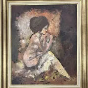 oil painting on canvas 60s/70s – Thoughtful female nude by C. D’Avignon