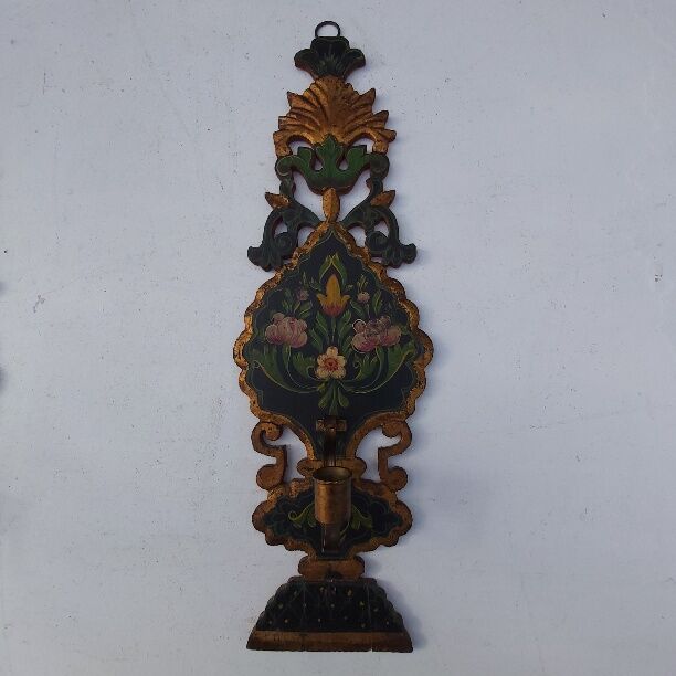 Pair of mountain appliques Savoy vintage painted wood