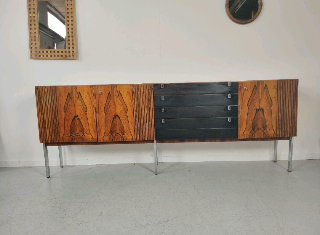 Vintage rosewood sideboard, chrome 1960
