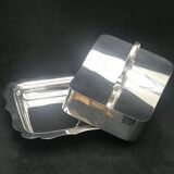 Beurrier plat à beurre/fromage plaqué argent avec couvercle metal argenté