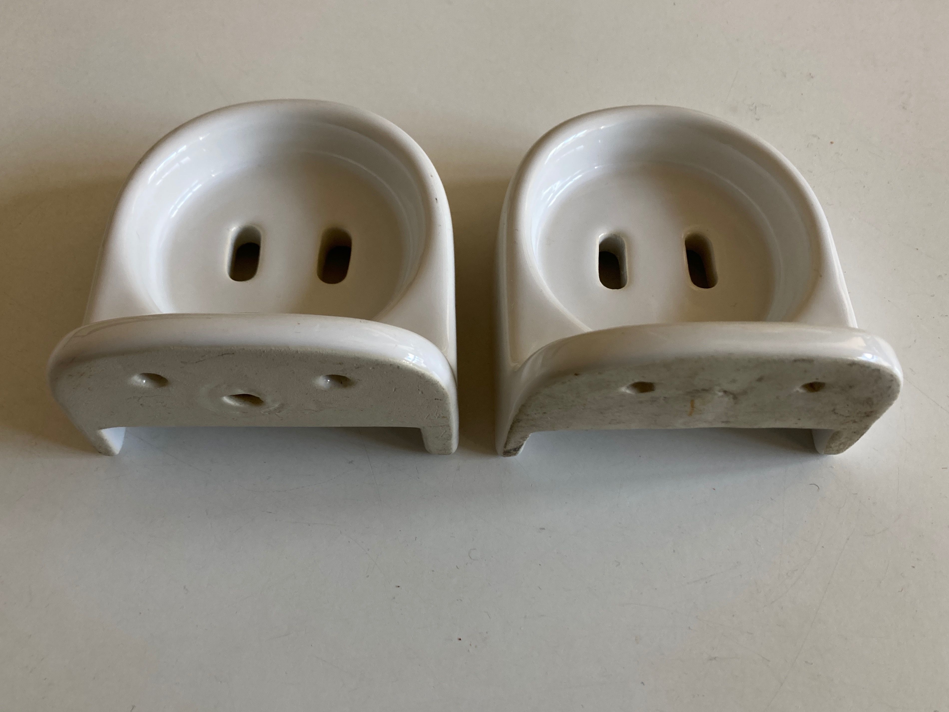 Pair of white porcelain bathroom shelves 1950