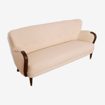 Danish curved sofa in beige linen - 1940