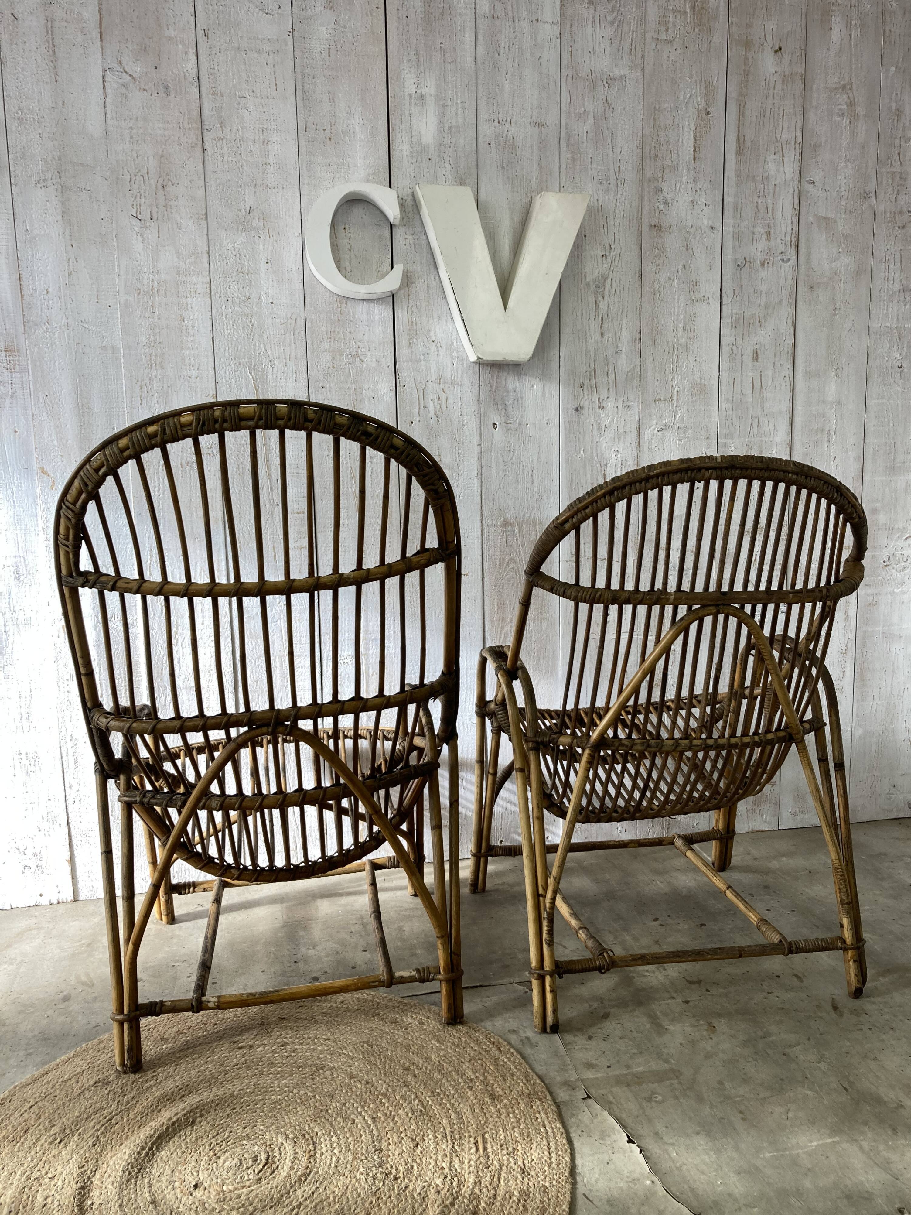 Pair of vintage rattan armchairs