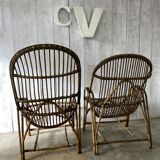 Pair of vintage rattan armchairs