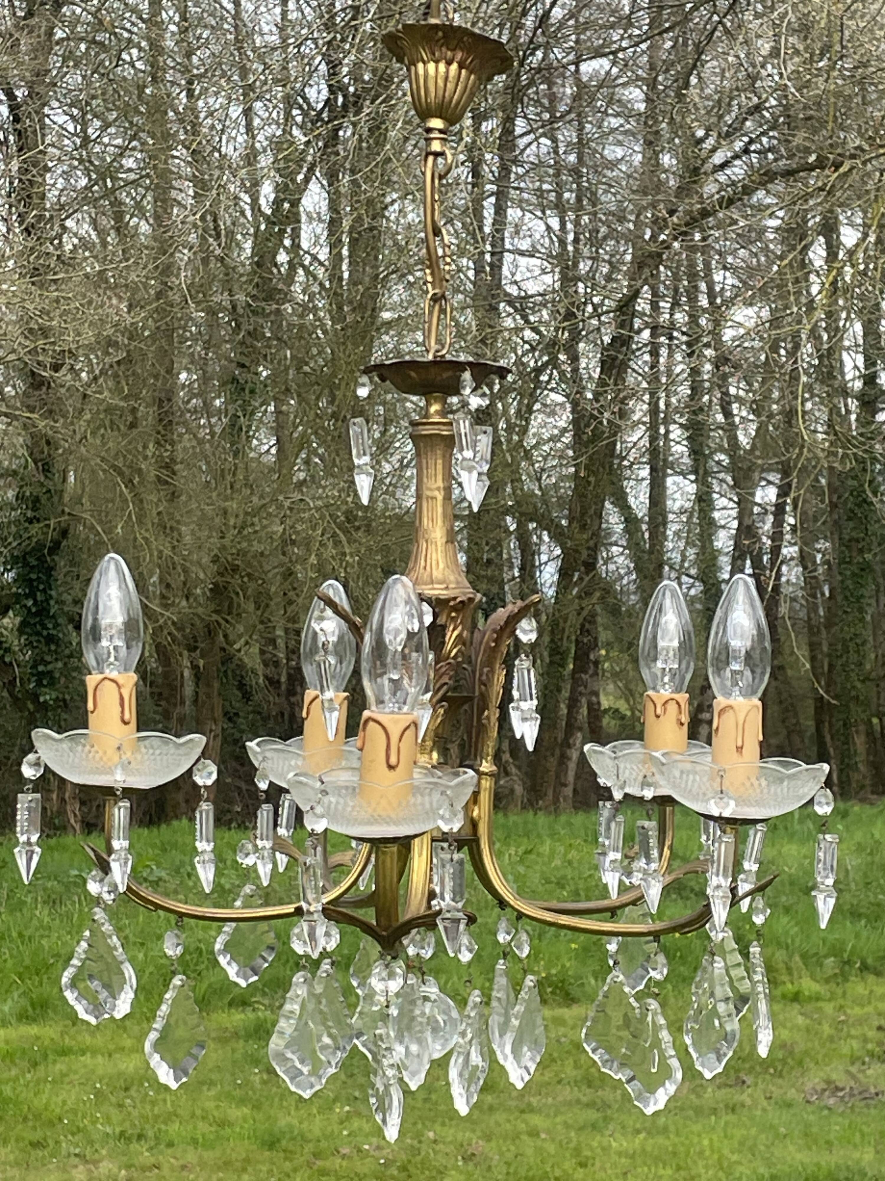 5-light bronze chandelier with glass tassels