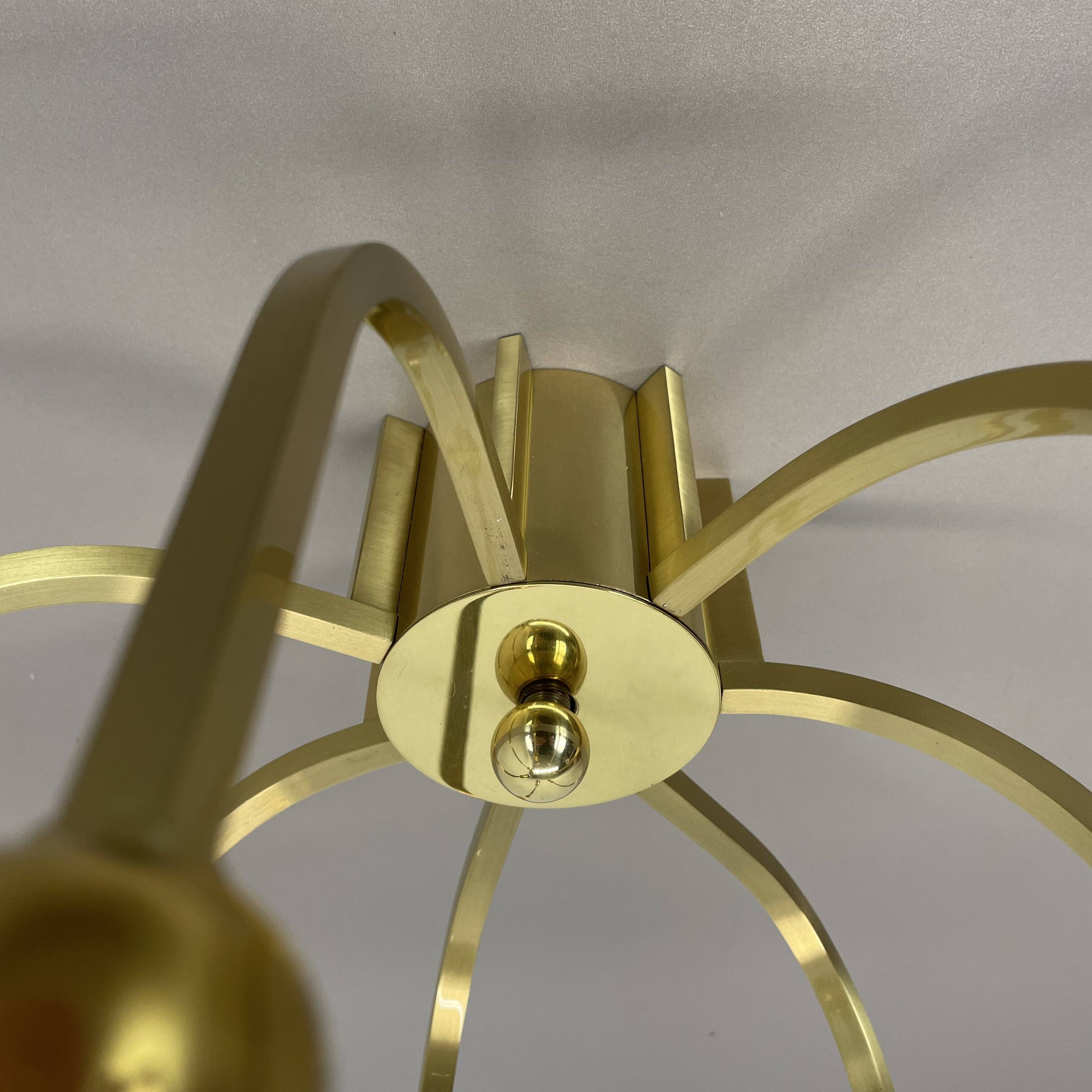 Large cubic brass 7 bulb flush mount ceiling light, italy 1970s