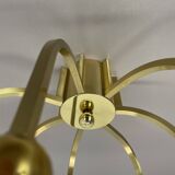 Large cubic brass 7 bulb flush mount ceiling light, italy 1970s