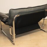 Vintage armchair by Johan Bertil Häggström for Ikéa in leather and chrome metal, 1970s