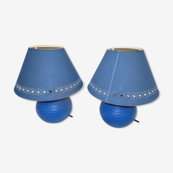 pair of midnight blue ceramic bedside lamps