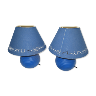 pair of midnight blue ceramic bedside lamps