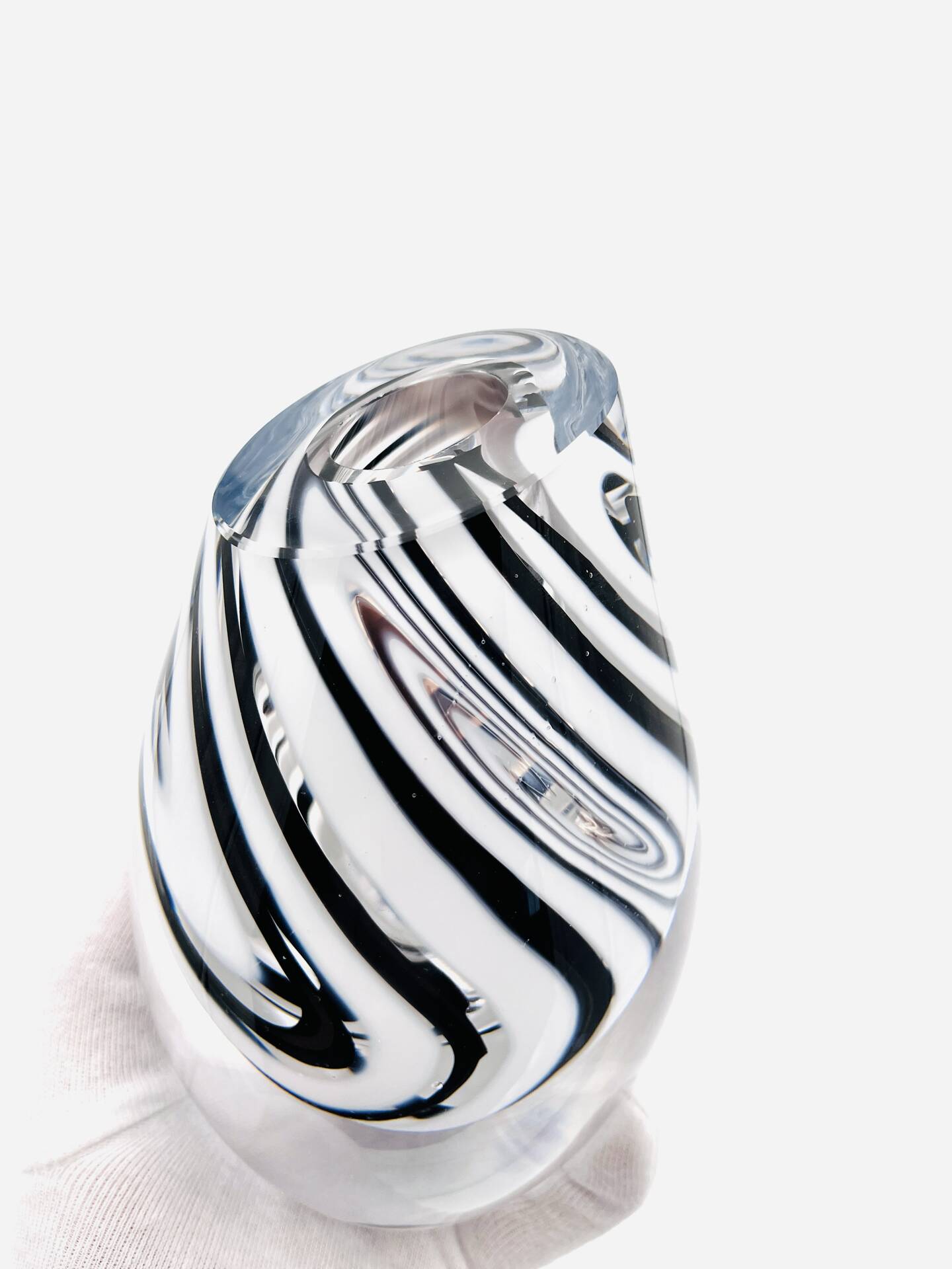 Murano Vase - Sommerso with Stripes - Black & White - 1990