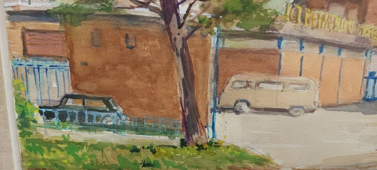 Guido hanset (1910-1992) watercolor on paper view of genoa ? 1968 signed