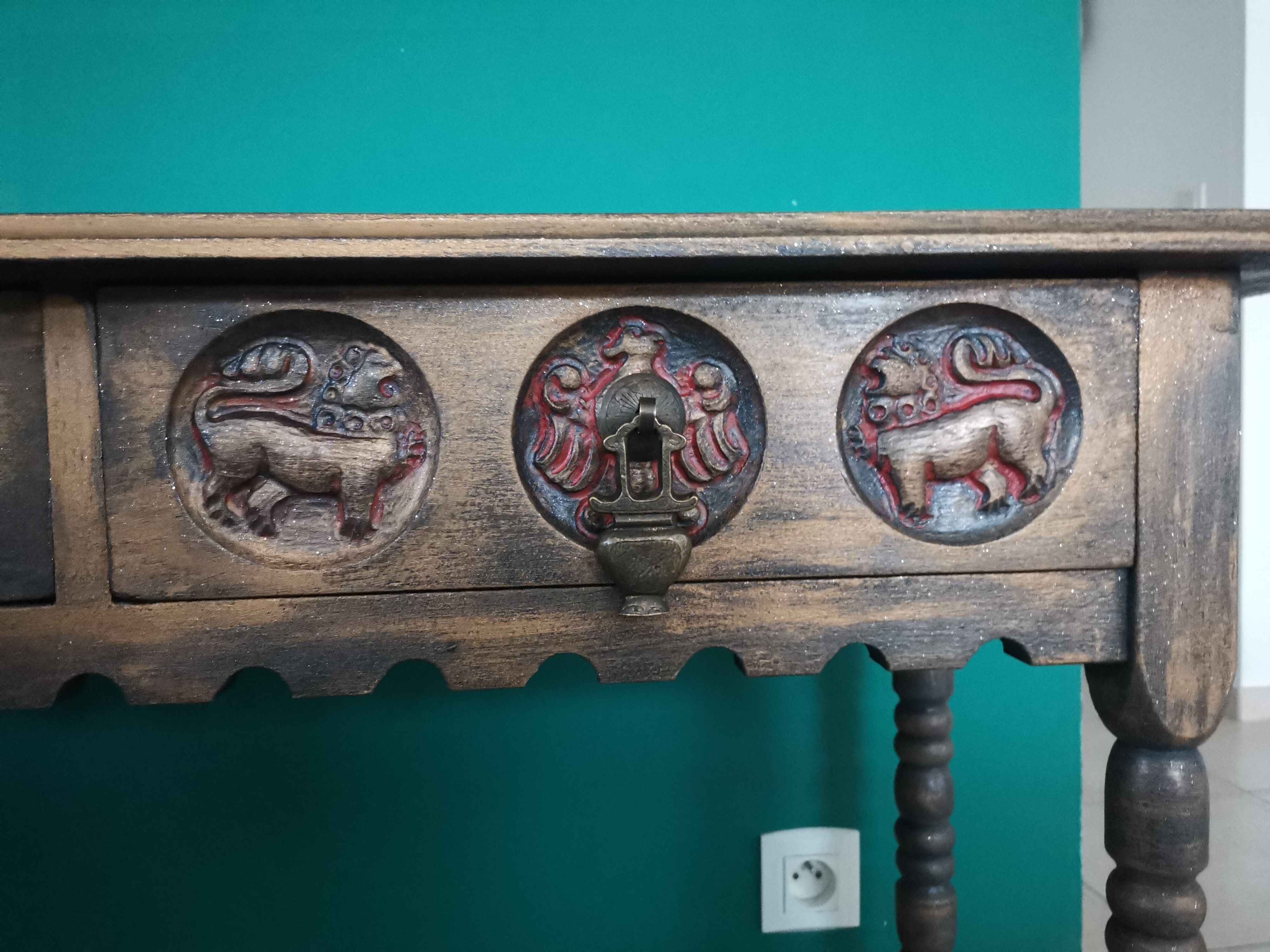 Wooden console 2 drawers antique Chinese style