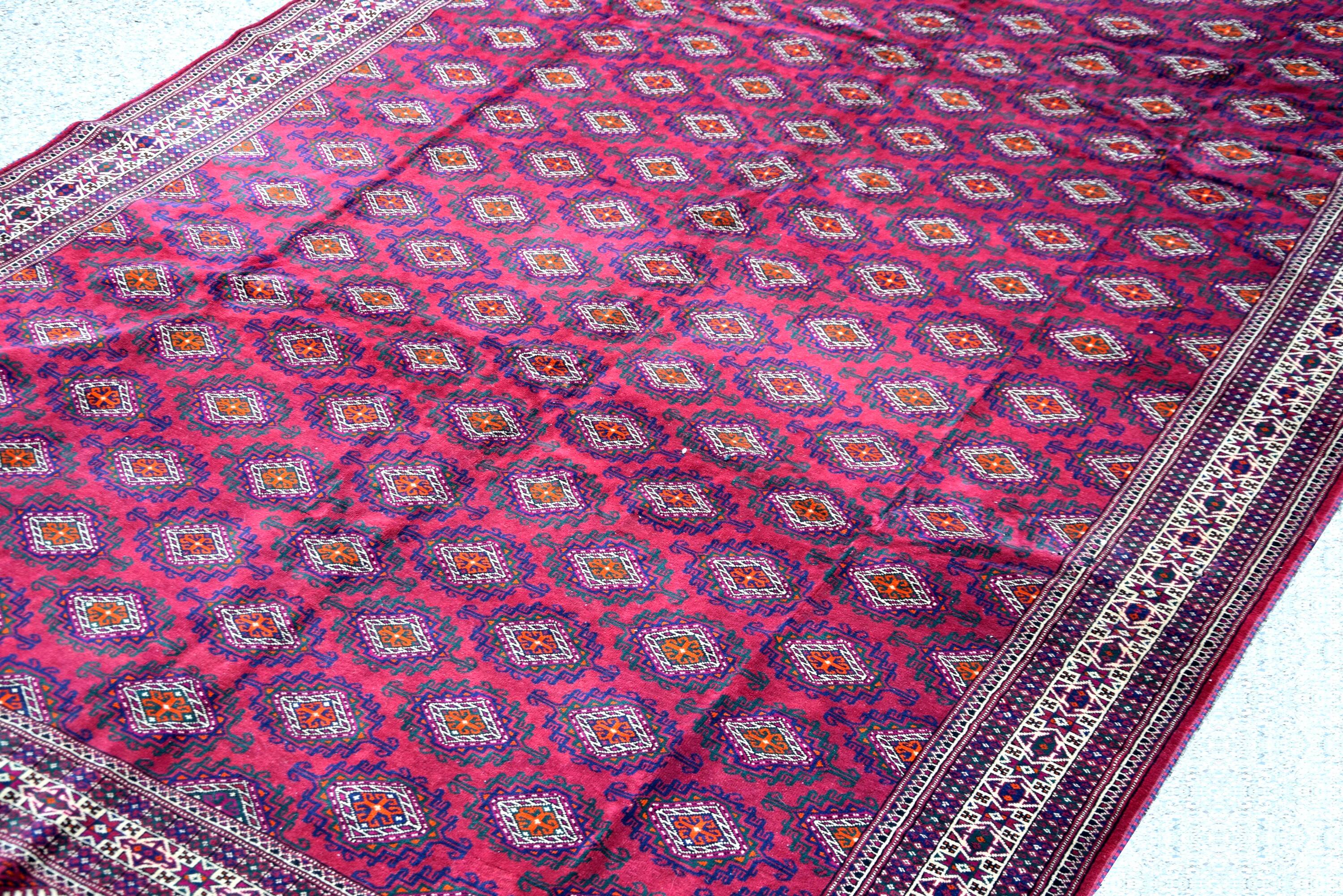 Large Semi Antique Turkmen Rug Bukhara Yomouth 370 × 224 Cm - Handmade